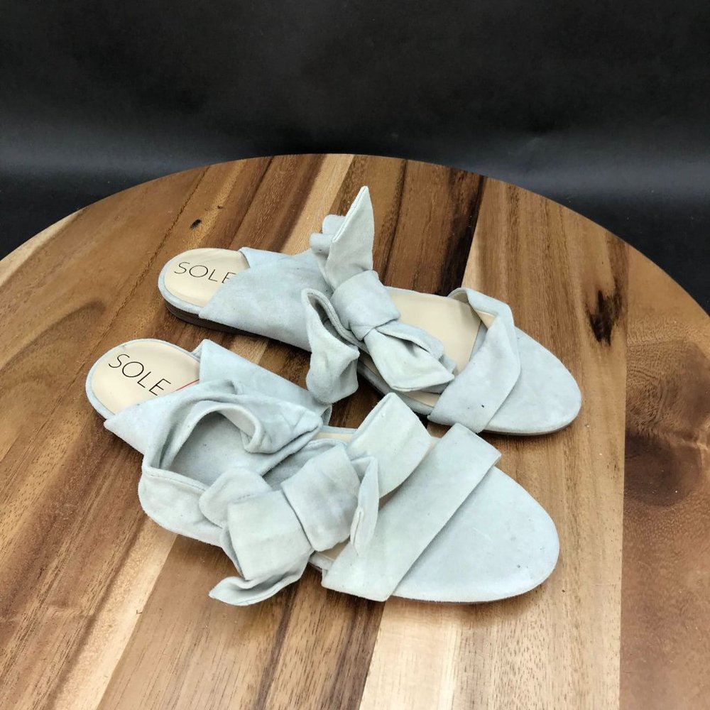 Sole Society Blue Suede Strappy Bow Sandals Womens Size 6 B